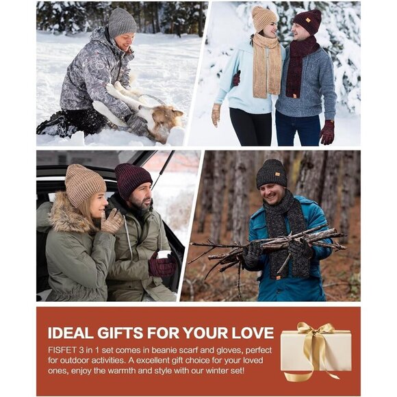 3 in 1 Winter Set: Beanie Hat, Scarf, Touchscreen Gloves Darller Winter Scarf for Men, 3 PCS Fleece Beanie Hat and  main image 3